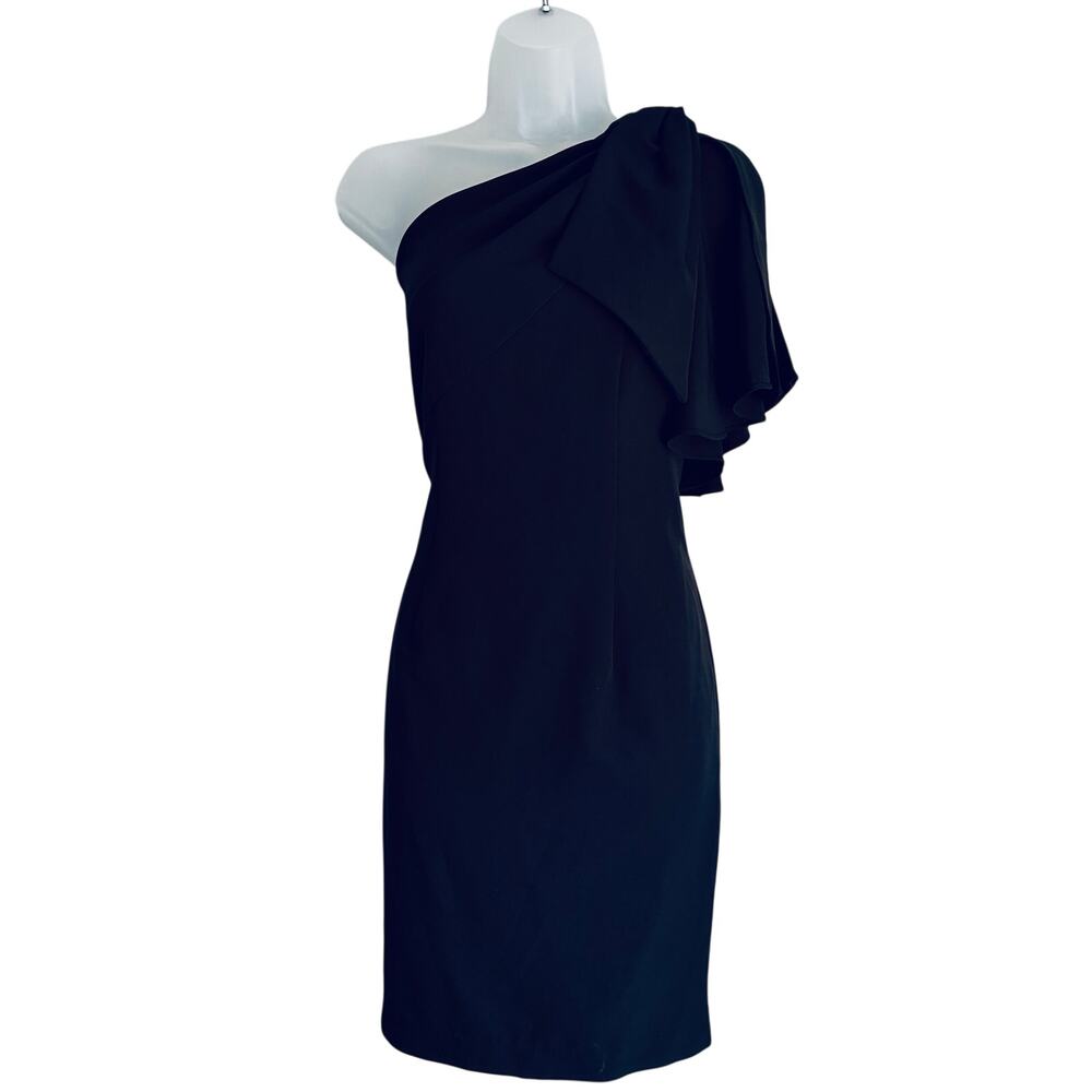 Cenia New York One Shoulder Black Party Cocktail Short Fitted Dress Black 4